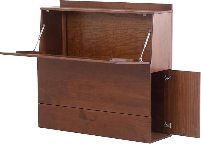 memomad Bali Set: Storage Platform Bed with Drawers + Bookcase Headboard (Twin Size, Caramel Brown Wood)