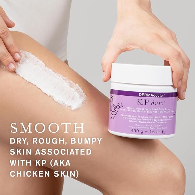 DERMAdoctor KP Bump Eraser Body Scrub with 10% AHAs + PHAs for Keratosis Pilaris, Dry, Rough, and Bumpy Skin, Dermatologist Formulated Exfoliating Body Scrub with Glycolic and Lactic acids - 16 Fl oz
