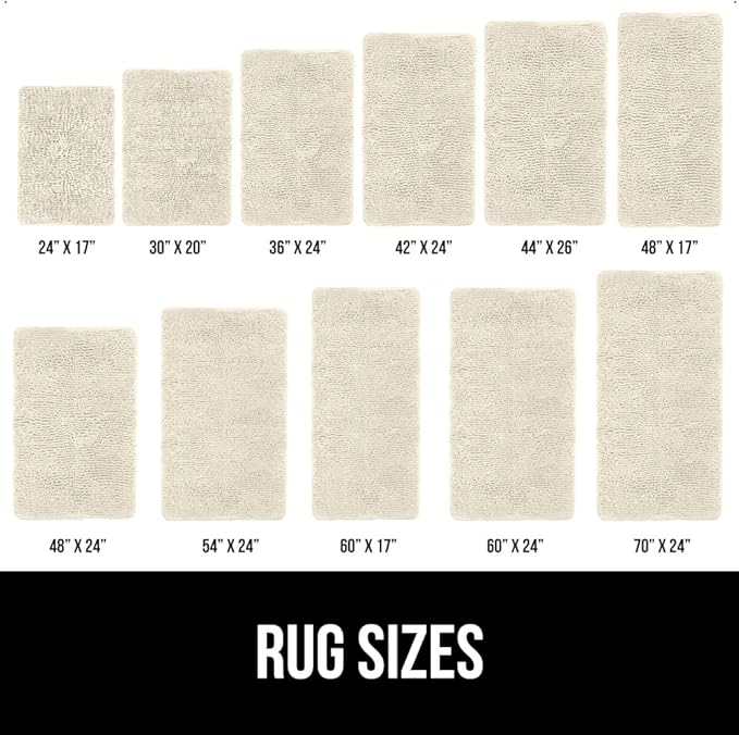 GORILLA GRIP Bath Rug Mat 44x26, Thick Absorbent Chenille, Quick Dry Microfiber Mats, Rubber Backing Washable Shower Floor Rugs, Bathmat Runner, US Designed Bathroom Home Decor Accessories Dusty Cloud