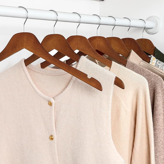 TOPIA HANGER Wooden Hangers 30 Pack, 0.28-inch Thick Slim Wood Clothes Hanger with Flat Design and Smooth Notches, Lightweight Space Saving Hangers for Shirt, Coat, Camisole (Walnut)-CT31WA