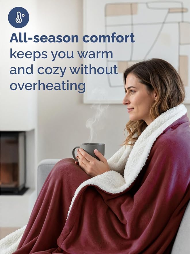 Sherpa Fleece Blanket King Size - Reversible Sherpa Fleece King Blanket - Super Soft Double Sided for Bed, Sofa, Couch - Thick, Warm, and Plush - Luxurious Bedding for Winter - Burgundy, 90" x 108"