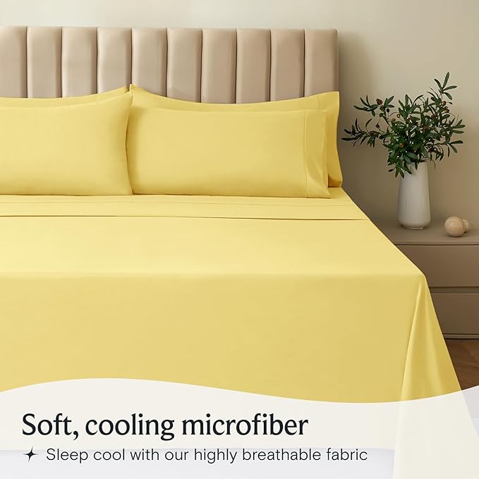 LuxClub 3 PC Twin XL Sheet Set, Deep Pockets Wrinkle Free Cooling Bed Sheets Hotel Bedding for Women, Men, Kids & Teens, Includes 1 Fitted Sheet, 1 Flat Sheet and 1 Pillowcase-Silky Soft Lemon