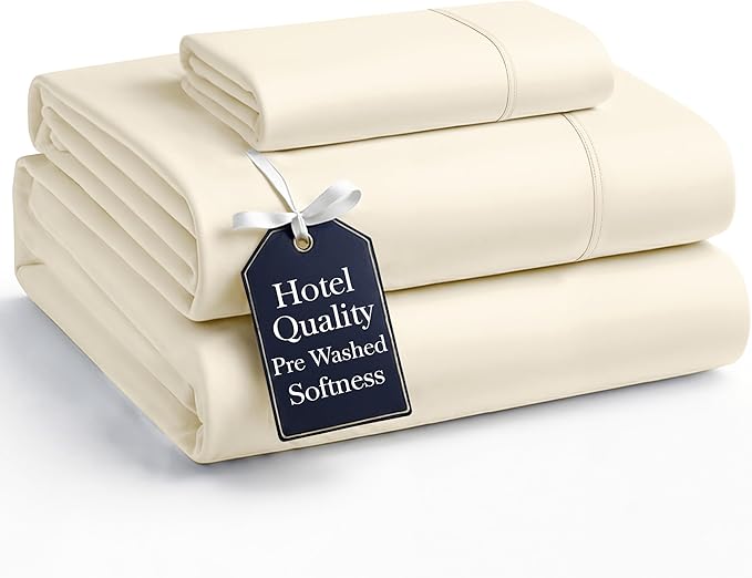 Casa Platino Sheet Sets Twin Size Bed, Hydro-Brushed Microfiber Sheets, 3 Piece Set, Pre-Washed Twin Sheet Set, Ultra Soft Sheets, Easy Care, Cozy with Deep Pockets – Ivory