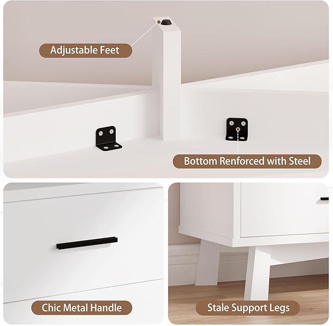 Dresser for Bedroom, 6 Drawer Wide Modern Chest of Drawers with X-Shaped Sturdy Base, Wood Double Dresser Closet Clothes Storage Organizer, Wooden TV Stand for Living Room, Hallway, White