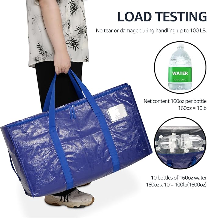 Moving Bags Heavy Duty Extra Large, Moving Boxes, Moving Supplies Essentials, Blue Storage Bins with Lids, Plastic Packing Totes, Storage Bags for Clothes with Handles & Zippers(Blue, 12 Pack)