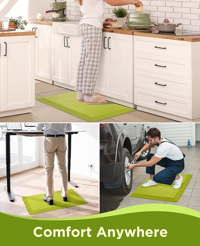 Ophanie Kitchen Mats for Floor, 3/4 Inch Thick Kitchen Rugs, 20''x32'' Anti Fatigue Standing Cushioned Mat, Waterproof,Comfort Ergonomic Mat for Office, Home, Sink, Green Non-Slip Bottom