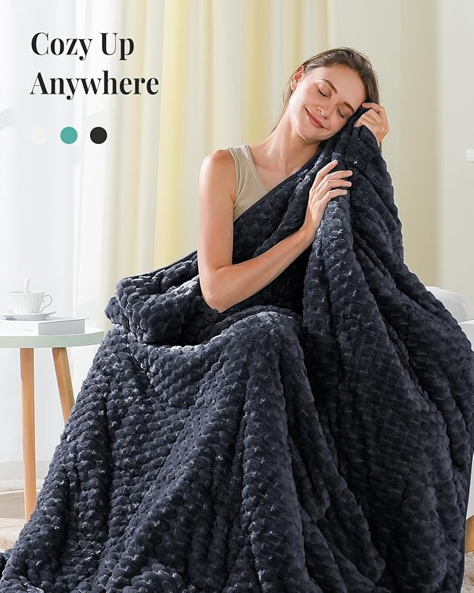 Topblan Weighted Blanket for Adults (60" x 80" 15lbs, Dark Grey), Soft Sherpa Queen Size Heavy Blanket, 3D Jacquard Flannel Fleece Weighted Blankets for Couch and Bed
