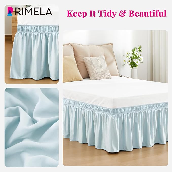 RIMELA Grayish Blue Bed Skirt Queen Size 18 Inch Drop, Wrap Around Elastic Bedskirt, Dust Ruffle for Adjustable Bed Base Machine Washable Easy to Install Bed Skirts