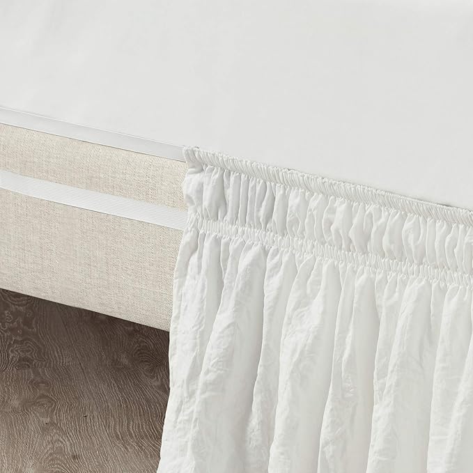 Lush Decor Ruched Ruffle Elastic Easy Wrap Around Bed Skirt Single Twin/Twin XL/Full Off White - Twin Bed Skirt - Dust Ruffle - Cream Bedskirts