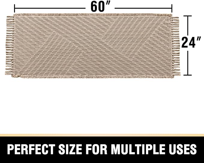 H.VERSAILTEX Waffle Bath Runner Rug Long Bath Mat Super Absorbent Boho Bath Rugs Non Slip Bath Runner for Bathroom Floor Machine Washable Dry Fast Bathroom Rugs with Tassels, 24" x 60", Irish Cream