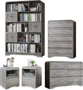 5 Piece Bedroom Sets, Modern Dresser and Nightstand Sets & Bookshelf with Safe Curved Design, Including Tall Bookshelf High & Wide 6 Drawer Dressers and Night Stand Set of 2 for Bedroom, Grey