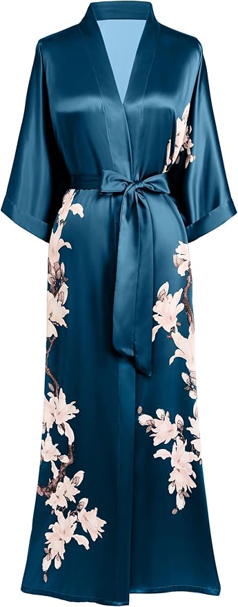BABEYOND Kimono Robe Cover up with Box Long Floral Satin Sleepwear Silky Bathrobe Bachelorette Robe
