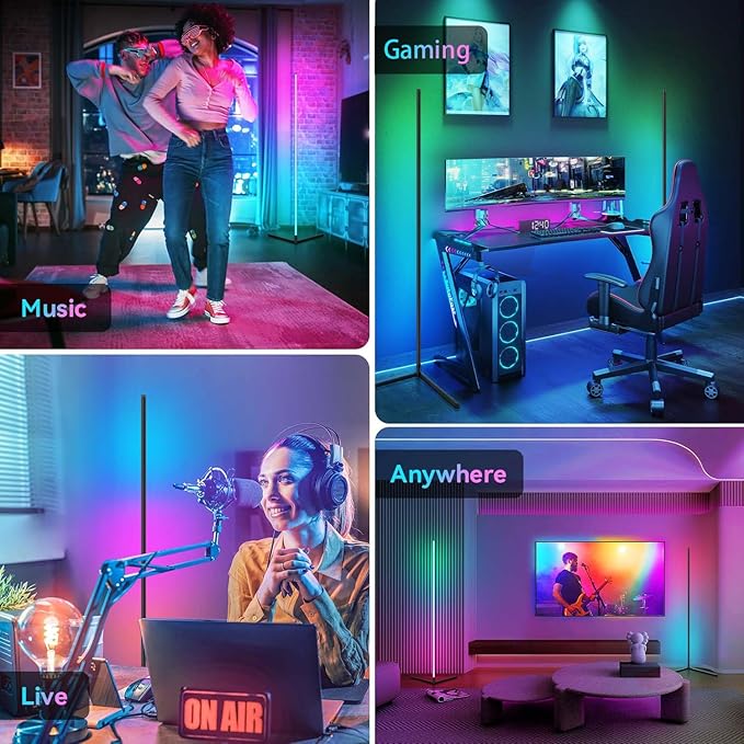 Corner Floor Lamp, LED Floor Lamp, Ambient Lighting Smart Lights with APP and Remote Control, 20 Million Colors & 800+ Modes, Music Sync Led Lights for Bedrooms, Living Rooms and Gaming Rooms