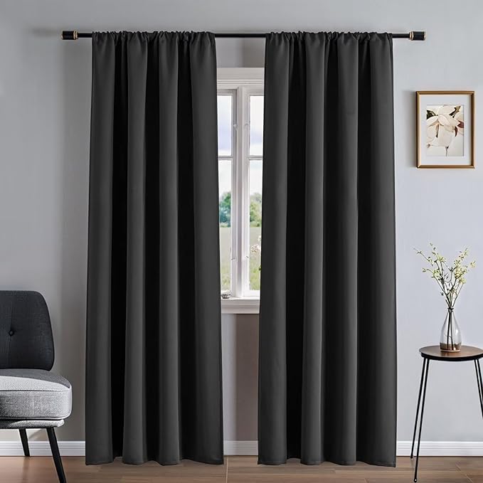Blackout Curtains 72 Inch Length 2 Panels Set, Dark Grey Curtains Thermal Insulated Room Darkening Drapes for Bedroom, Rod Pocket Light Blocking Drapes Living Room(52W × 72L, Dark Grey)