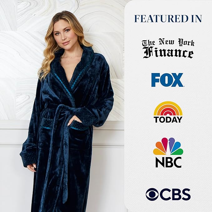 Lotus Linen Plush Robes for Women - Soft Bathrobe, Custom Monogram, Warm Fleece Robe with Pockets