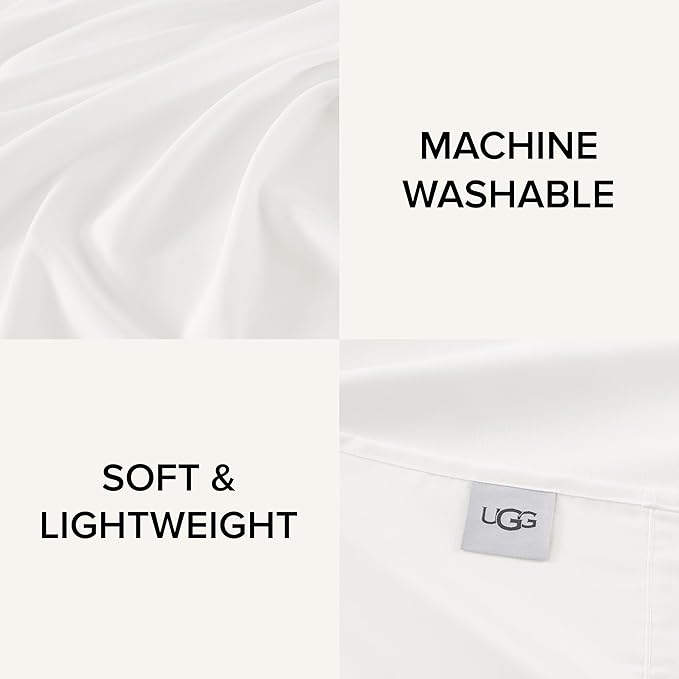 UGG Twin Sheet Set, 3-Piece Luxury Cooling Twin Sheets Set, Deep Pockets, Premium Bedding with 1 Pillow Sham, Machine Washable, for Dorm Essentials & College Bedding, White (Hedi)