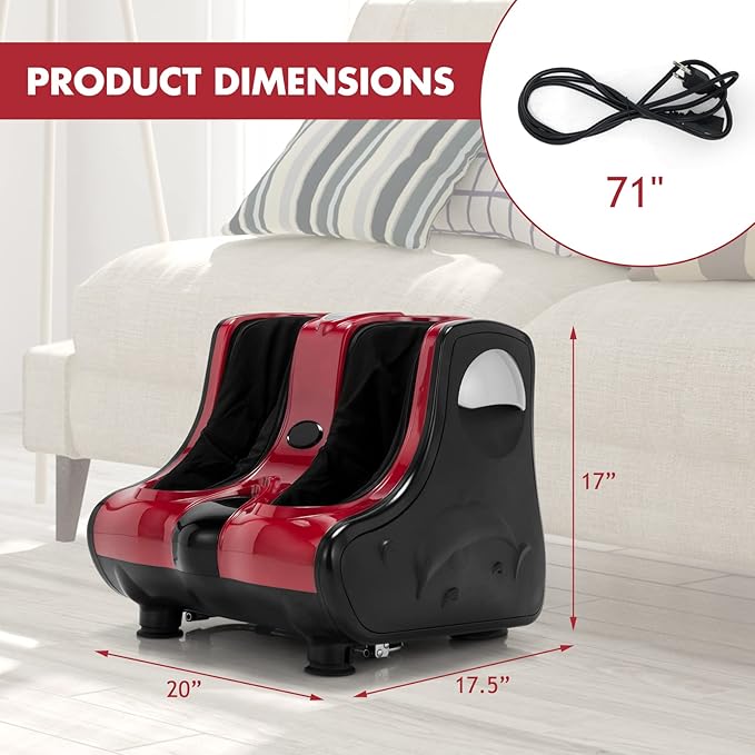 Giantex Foot and Calf Massager with Heat - Shiatsu Foot Massager Machine with Vibration, Deep Kneading, 3-Level Intensity Modes, Electric Foot Massager for Tired Feet, Leg, Calf Pain Relief (Red)