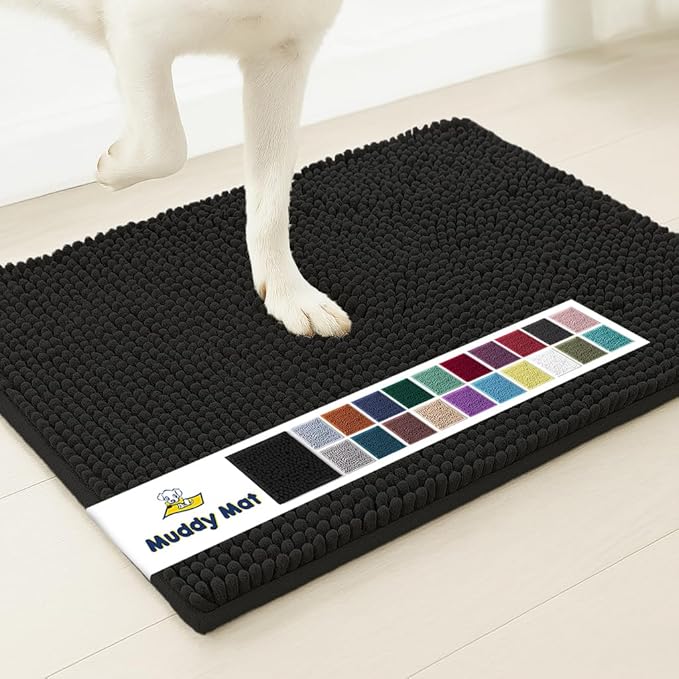 Muddy Mat® | Super Absorbent Door Mat Indoor, Microfiber Quick Dry Chenille Entryway Rug, Non-Slip Front Door Mat, Indoor Mats for Entryway, Machine Washable Pet Rug, Black XXL 60"X48"