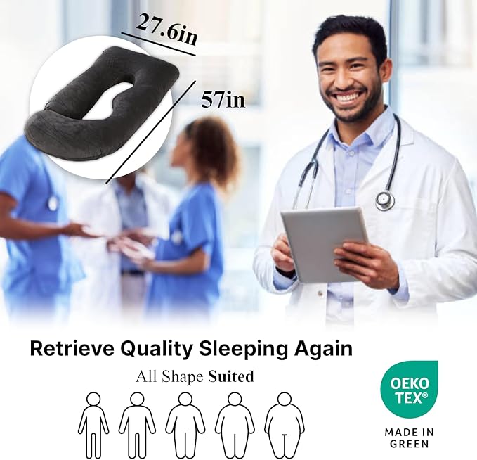 ALLOPERA Pregnancy Pillow, Full Body Maternity Pillow 57 inch, with Removable Washable Cover - Sleep Support for Legs, Back, Neck, Shoulder, HIPS, Belly for Pregnent Women, Velvet (Coal-Black)