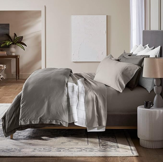 BOLL & BRANCH Signature Hemmed Sheet Set - Twin XL, Pewter - Luxury 100% Organic Cotton - Includes 1 Flat, 1 Fitted, 2 Pillowcases - Buttery Soft