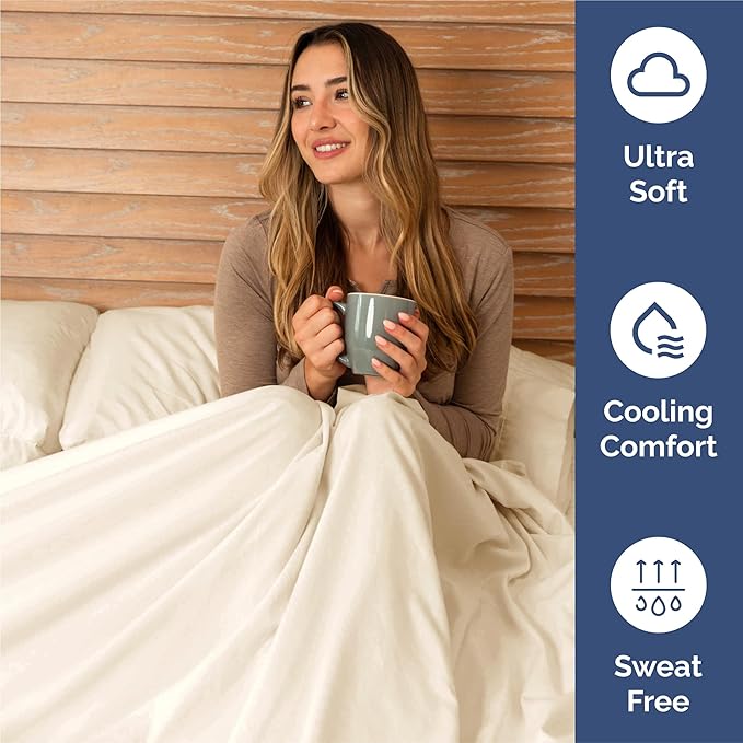 Twin XL 4 Piece Sheet Set - Cooling, Comfy & Breathable - Hotel Luxury Bedding, Includes Fitted Sheet for Women, Men, Kids & Teens - 1 Flat, 1 Fitted Sheet, 2 Pillowcases w/Deep Pockets - Off White