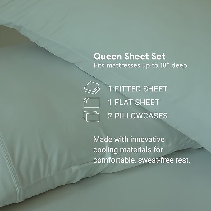 SHEEX - Original Performance Sheets Set (Queen) Navy - Cooling Sheets - Moisture Wicking - 1 Flat Cooling Sheet, 1 Fitted Cooling Sheet, 2 Pillow Covers - Wrinkle Free - Sleep Aid