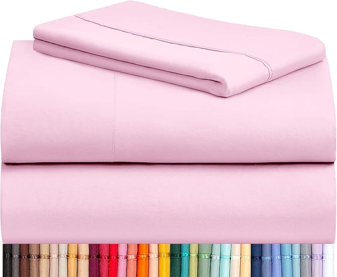 LuxClub 3 PC Twin Sheet Set, Deep Pockets Wrinkle Free Cooling Bed Sheets Hotel Bedding for Women, Men, Kids & Teens, Includes 1 Fitted Sheet, 1 Flat Sheet and 1 Pillowcase-Silky Soft Powder Pink