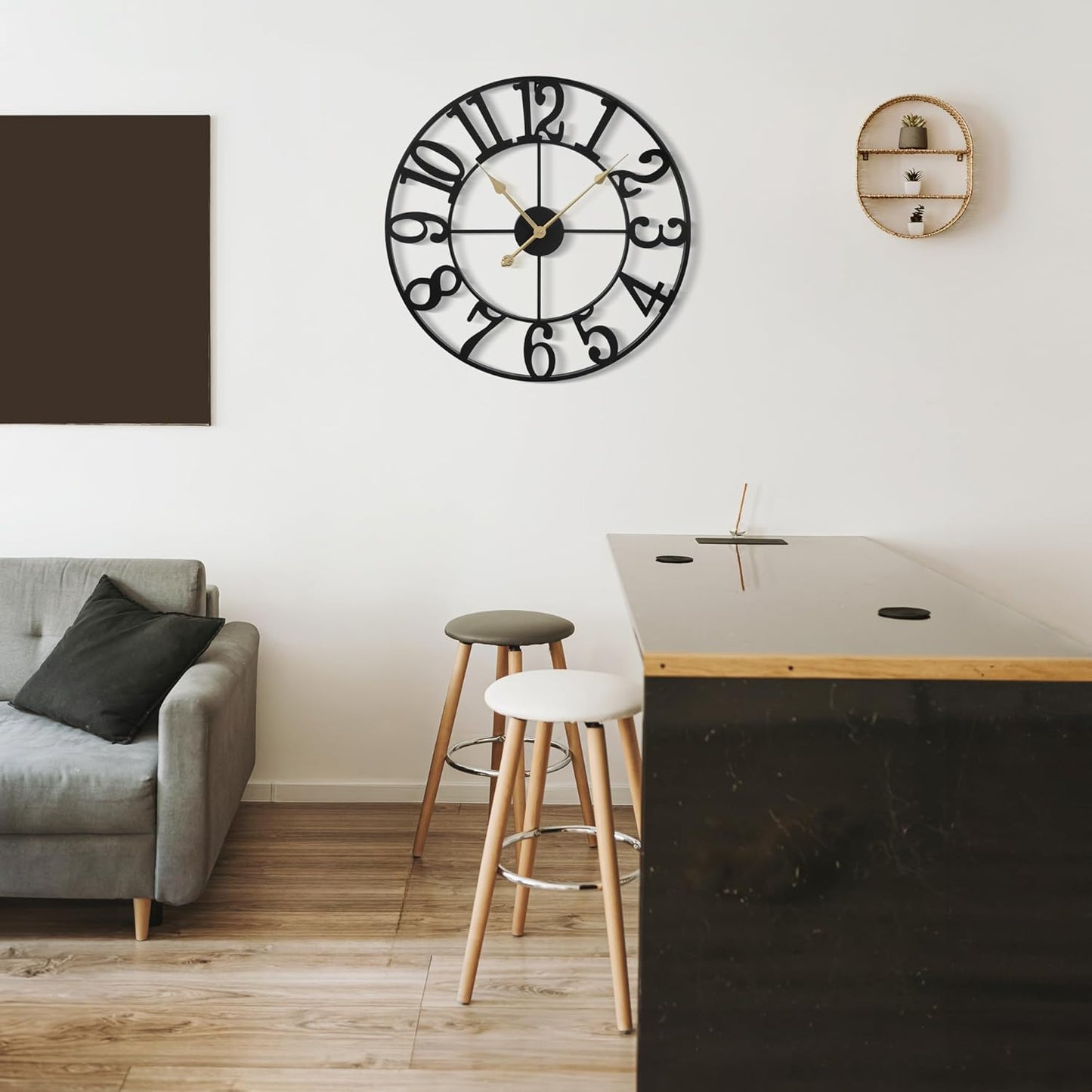 Large Wall Clock For Living Room Decor - 80cm/ 32 Inches Nearly Silent Non-Ticking Metal Wall Clocks Battery Operated, Vintage Decorative Modern Wall Clock For Bedroom, Office, Farmhouse Decor