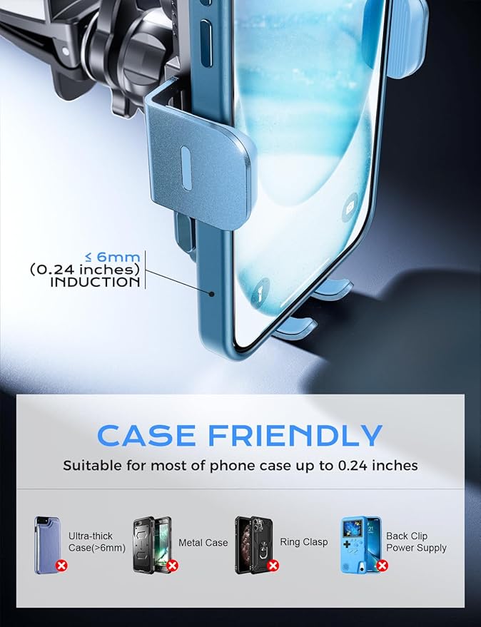 CHGeek Wireless Car Charger, 15W Fast Charging Auto Clamping Car Charger Phone Mount Phone Holder fit for iPhone 15 14 13 12 11 Pro Max Xs, Samsung Galaxy S25 Ultra S24 S23 S22, S21, S20, Cyan