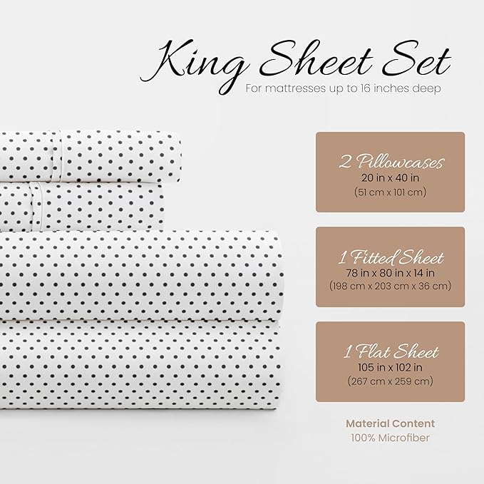 Linen Market Double-Brushed Patterned Microfiber King Sheet Set 4 Piece – Oeko-TEX Certified Ultra Soft & Wrinkle-Free - 16" Deep Pocket Sheets - Easy Care King Size - Stippled Gray