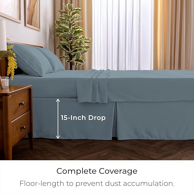 Mellanni Bed Skirt Queen Size - Bed Skirting - 15-Inch Tailored Drop Pleated Dust Ruffle - Hotel Luxury Bedding - Wrinkle, Fade, Stain Resistant - 1 Bedskirt (Queen, Spa Blue)