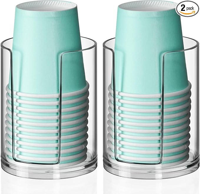 Bathroom Cup Dispenser, Disposable Mouthwash Cups Holder Fit 3oz Small Paper Cups, Clear Plastic Cup Dispenser for Bathroom Vanity Countertop Rinsing Cups Storage (2 Pack)