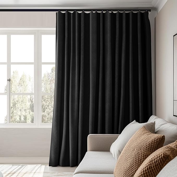 Room Divider Curtains Total Blackout Privacy Curtain Panel Room Thermal Insulated Noise Reduction Curtains for Bedroom Window Living Room Ceiling Track Curtain W 8.3 ft × H 9 ft Black