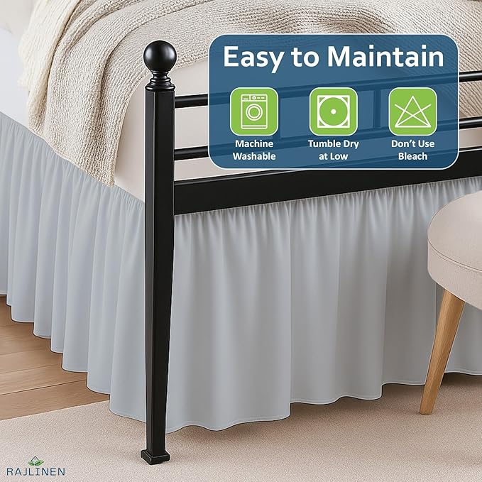 Rajlinen Ruffled Bed Skirt Twin, 8 Inch Drop Dust Ruffle with Split Corners, 100% Microfiber Bedskirt with Platform, Three-Sided Coverage Ruffled Gathering Design, Light Grey