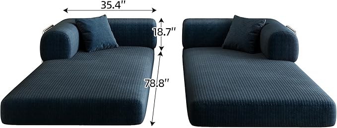 79" Convertible Sofa Bed with Fixed-Shape Frame, Corduroy Folding Pull Out Couch, No Assembly Modern Boneless Couch Compression Sofa in Box, Floor Sofa for Living Room,Blue