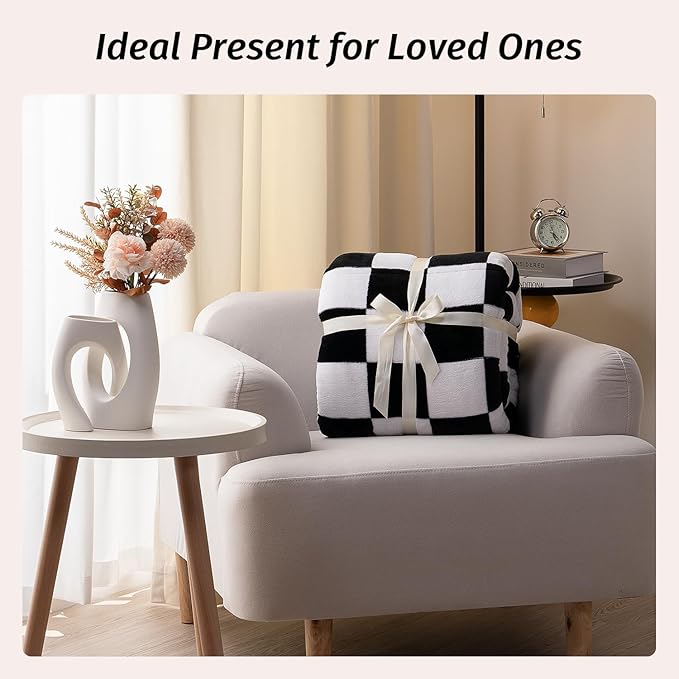 Wemore Flannel Fleece Weighted Blanket for Adult Queen Size 20 lbs, Dual Sided Luxurious Checkerboard Grid Heavy Blankets, Ultra Soft Throw Blanket, Plaid Black, 60 x 80 inches