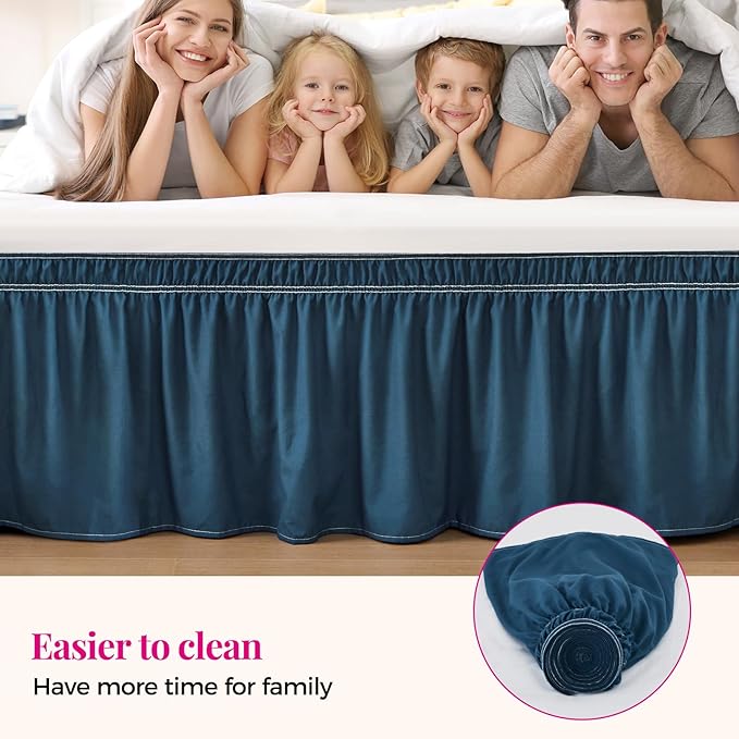 RIMELA Dark Teal Bed Skirt King Size 15 Inch Drop, Wrap Around Elastic Bedskirt, Dust Ruffle for Adjustable Bed Base Machine Washable Easy to Install Bed Skirts