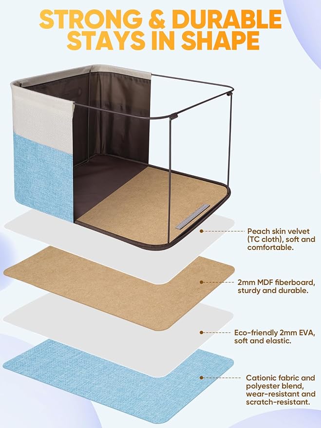 BALEINE 1 Pack Fabric Storage Bins for Shelves, Linen Storage Baskets for Organizing, Decorative Closet Bins for Clothes, Home (Skyblue, 17''x13''x10.5'')