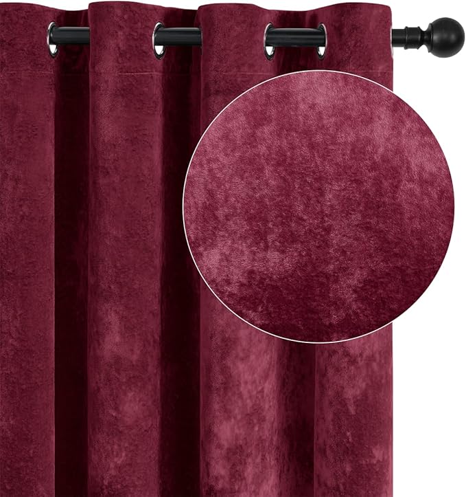 SMILETIME Burgundy Red Crushed Velvet Curtains 52x90 inch Luxurious Thermal Insulated Soundproof Drapes for Living Room Bedroom Office Soft and Durable Light-Filtering Window Treatments, 2 Panels