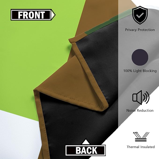 Avocado Green 100% Blackout Curtains for Bedroom 63 inch Long 2 Panels Set White Modern Abstract Geometric Black Out Curtains Insulated Room Darkening Window Drapes for Living Room, 52Wx63L