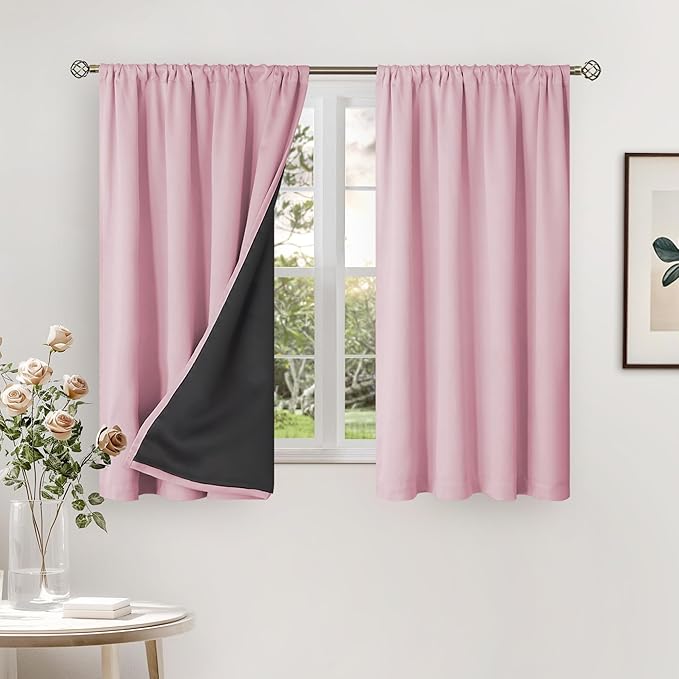 BGment Pink Blackout Curtains for Nursery, Short Kids Curtains Thermal Insulated Noise Canceling Full Sun Block Girls Baby Room Curtains 45 Inch Length, 2 Panels, Each Small Drape 52 Inch Wide