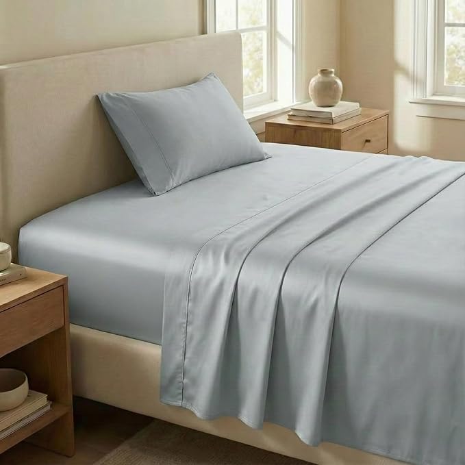 Beckham Hotel Collection Twin XL Sheet Set 100% Cotton, 500TC Luxury Sateen Bedding, 16” Deep Pocket, Moisture-Wicking, 3-Piece, Gray