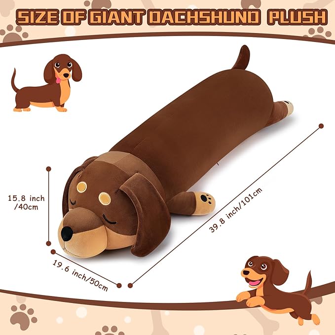 Auspicious beginning 40'' Giant Dachshund Dog Plush Stuffed Animal- Large Weiner Dog Pillow Plushies, Large Sleeping Dachshund Body Pillow, Hugging Stuffed Animal, Birthday Gifts for Kids Girls Boys