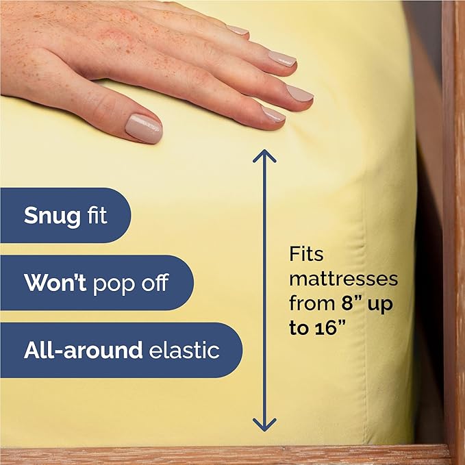 Full 6 Piece Sheet Set - Cooling, Comfy & Breathable - Hotel Luxury Bedding, Includes Fitted Sheet for Women, Men, Kids and Teens - 1 Flat, 1 Fitted Sheet, 4 Pillowcases with Deep Pockets - Yellow