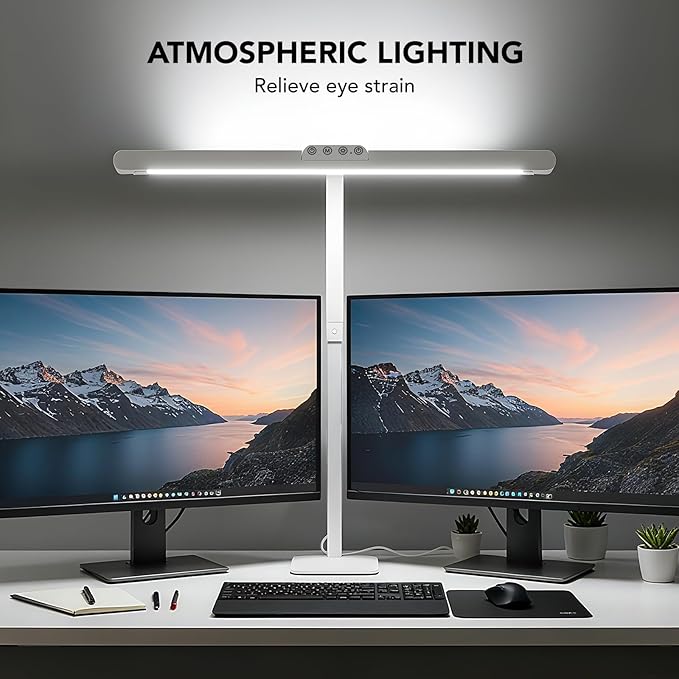 LED Desk Lamp for Home Office with Base, 28.2" Adjustable Gooseneck Swing Arm Bright Desk Light, Dimmable Architect Table Lamp for Desktop Computer Light, Reading, Study, Workbench（White）