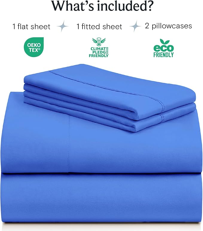 LuxClub 4 PC Sheet Set Bed Sheets Deep Pockets 16" Eco Friendly Wrinkle Free Cooling Machine Washable Hotel Bedding Silky Soft - Marine Blue Queen