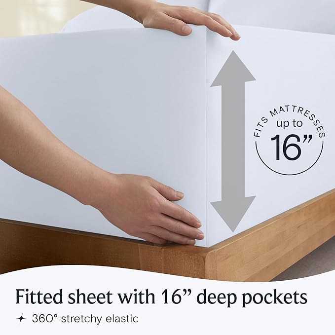 LuxClub 4 PC Sheet Set Bed Sheets Deep Pockets 16" Eco Friendly Wrinkle Free Cooling Machine Washable Hotel Bedding Silky Soft - Baby Blue Queen