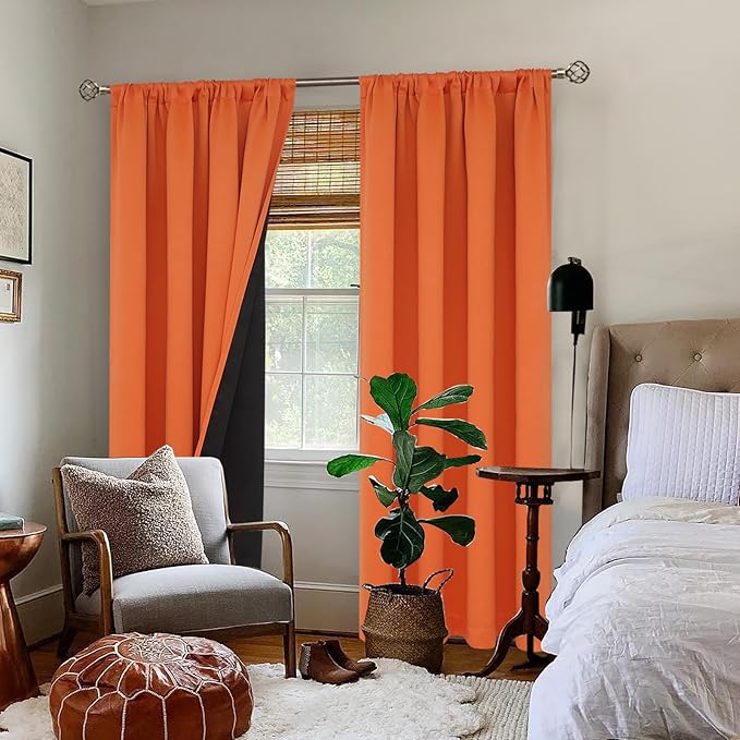 BGment Burnt Orange 100% Blackout Curtains for Bedroom/Living Room, Fall Full Room Darkening Noise Reducing Curtains 84 Inch Length, Thermal Insulated Rod Pocket Window Drapes 2 Panels, 52 Inch Wide