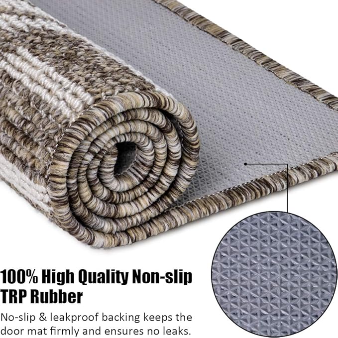 Indoor Doormat 24"x 36", Absorbent Front Back Door Mat Floor Mats, Rubber Backing Non Slip Door Mats Inside Mud Dirt Trapper Entrance Door Rug Carpet, Machine Washable Low Profile-Brown Time Cloister