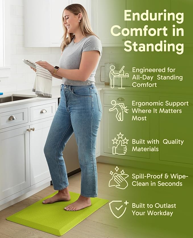 Ophanie Kitchen Mats for Floor, 3/4 Inch Thick Kitchen Rugs, 20''x32'' Anti Fatigue Standing Cushioned Mat, Waterproof,Comfort Ergonomic Mat for Office, Home, Sink, Green Non-Slip Bottom